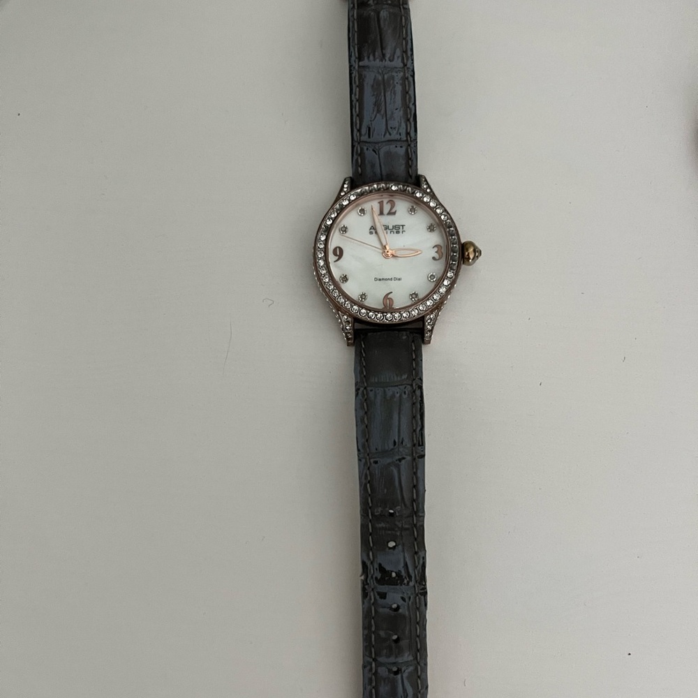 August Steiner Elegant Black Leather Strap Watch